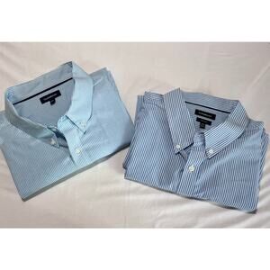 Lot of 2 Croft & Barrow Men’s XXL Blue Pinstripe Button-Down Shirts Easy Care
